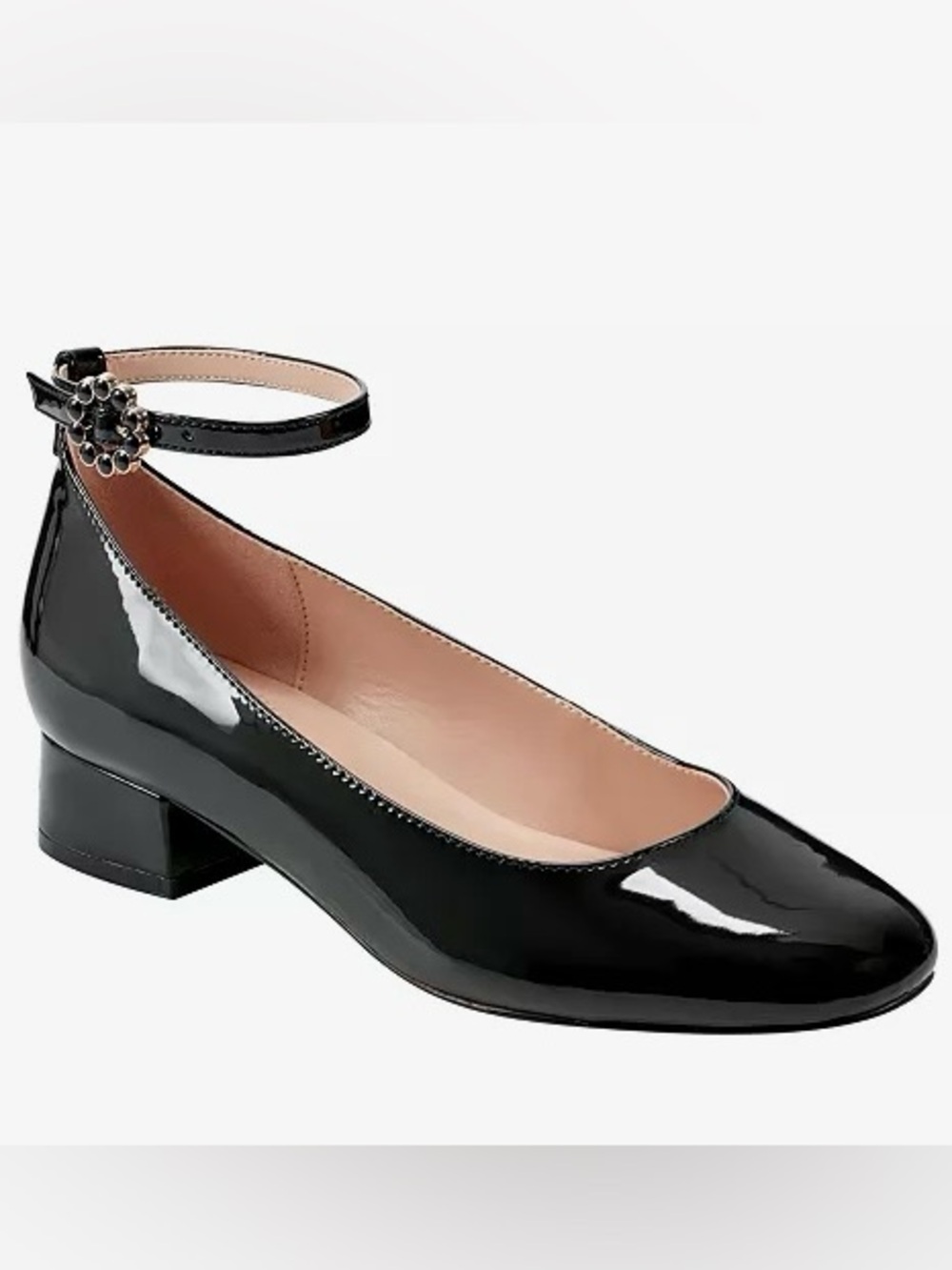 Bandolino Lexy Ankle Strap Pump Low Block Heel Adjustable Strap Buckle Closure